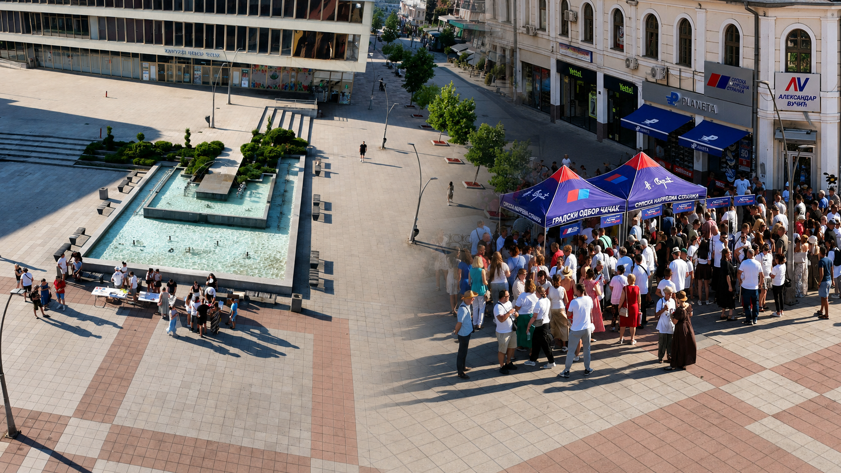 Srbija definitivno pobeđuje - to pokazuje i ova slika iz centra Čačka: Na trgu u isto vreme okupile se pristalice SNS i studentskog pokreta